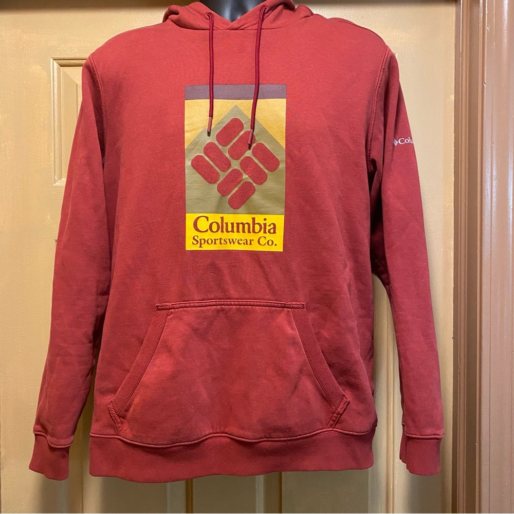 Columbia Men's faded red graphic logo pullover hoodie hooded sweatshirt sz L